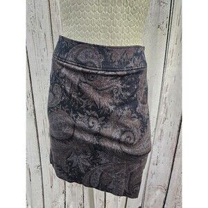 Y2K Paisley Pencil Skirt Brown Women's 8 W Exposed Side Zip Straight Work EUC